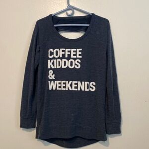 Chaser Coffee Kiddos & Weekends sweat Shirt Top Blue Open Back Pullover…